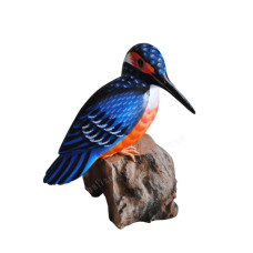 Wood Kingfisher Bird On Base 19 cm