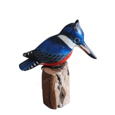 Wooden Crested Kingfisher Bird On Base 19 cm