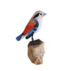 Wooden Small Bird On Base Blue Red White 16 cm