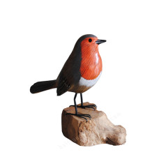 Wood Robin Bird On Base 14 cm