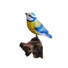 Wooden Blue Tit Bird On Base 14 cm