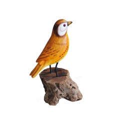 Wooden Yellow Warbler Bird On Base 15 cm