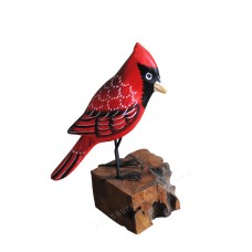 Wooden Red Cardinal Bird On Base 15 cm