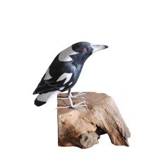 Wooden Black Billed Magpie Bird On Base 15 cm
