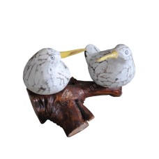 Wooden White Wash Double Ball Bird On Base 16 cm
