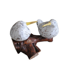 Wood White Double Ball Bird On Base 16 cm