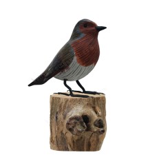 Wooden Robin Bird On Tree Stump 17 cm
