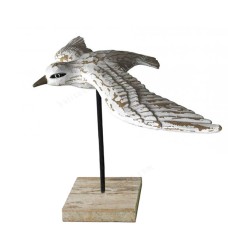 Wooden Flying Seagull Bird White Wash On Base 30 cm 