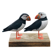 Wood Double Puffin Bird 20 cm 