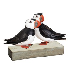 Wooden Bird Double Puffin On Base 20 cm 