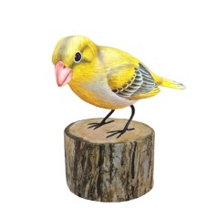 Wooden Greenfinch Bird On Tree Stump 15 cm