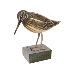 Wood Jack Snipe Bird On Rustic Base 18 cm