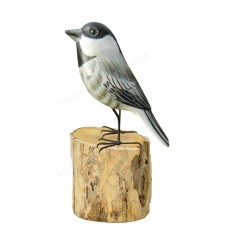 Wooden Garden Tit Bird On Tree Stump 17 cm