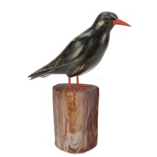 Wooden Cornish Chough Bird On Tree Stump 35 cm