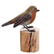 Wooden Robin Bird On Tree Trunk 17 cm