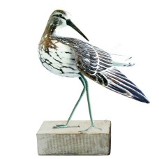 Wooden Sandpiper Preening Bird On Base 27 cm