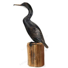 Wooden Cormorant Bird On Tree Stump 48 cm