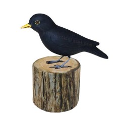Wooden Black Bird On Tree Stump 17 cm