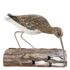 Wooden Curlew Bird Fishing On Wood Block 26 cm