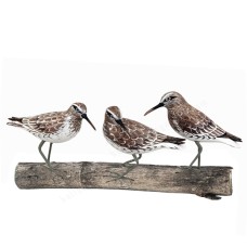 Wooden Three Red Knot Birds On Wood Block 48 cm