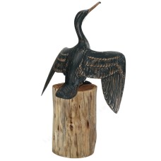 Wooden Cormorant Bird Wingspread On Tree Stump 57 cm