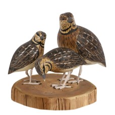 Wooden Quail Family Bird On Round Base 18 cm