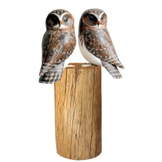 Wooden Double Owl On Tree Stump 45 cm