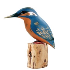 Wooden Kingfisher Bird On Tree Stump 17 cm