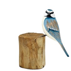 Wooden Blue Tit Bird On Tree Stump 18 cm 