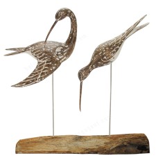 Wooden Two Whimbrel Birds On Stand 60 cm 