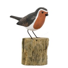 Wooden Bird Robin On Tree Stump 17 cm
