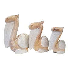 Wooden Sitting White Wash Pelican Set Of 3
