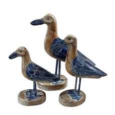 Wooden Rustic Blue Seagull On Stand Set Of 3
