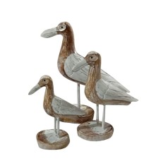 Wooden White Wash Seagull On Stand Set Of 3