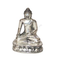 Bronze Silver Earth Touching Buddha On Lotus 10 cm