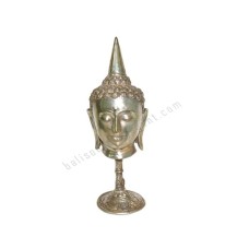 Bronze Silver Thai Buddha Head On Stand 25 cm