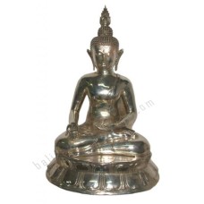 Bronze Silver Thai Buddha Statue On Lotus 65 cm