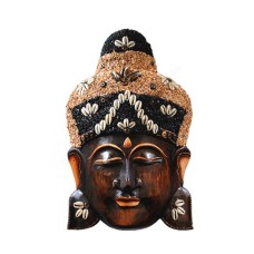 Wooden Dark Brown Buddha Mask With Sand Shells 40 cm