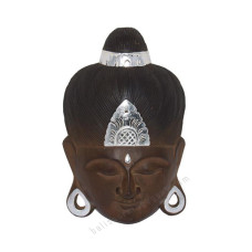 Wood Brown Black Silver Buddha Mask 40 cm