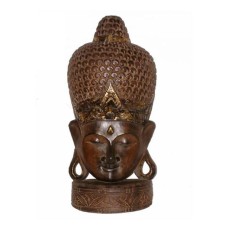 Wooden Antique Brown Gold Buddha Head On Stand 80 cm