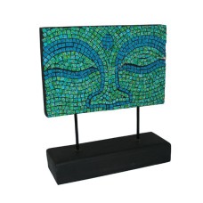 Wooden Green Mosaic Buddha Face On Stand 35 cm