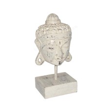 Wooden White Wash Buddha Head On Stand 25 cm