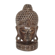 Wooden Antique Brown Buddha Head On Stand 50 cm