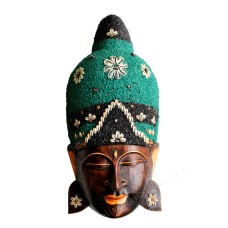 Wooden Brown Buddha Mask Green Black Sand 60 cm