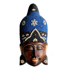 Wooden Brown Buddha Mask Blue Black Sand 60 cm