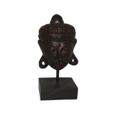 Wooden Antique Black Buddha Head On Stand 25 cm