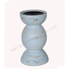 Wood Candle Stick Light Blue 20 cm