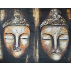 Canvas Art Painting Rustic Grey Two Buddha Faces