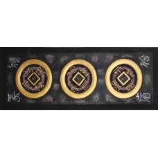 Canvas Art Painting Black Grey Gold Three Coins