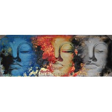 Canvas Art Painting Blue Red Three Buddha Faces